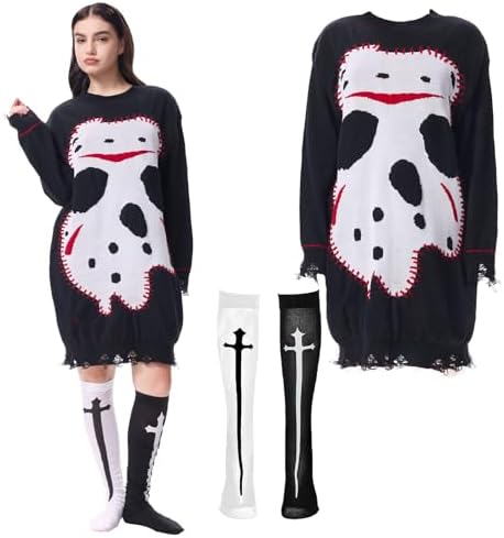 sweater dress costume For G and PL Womens Halloween Knitted Striped Fredy Horror Cosplay Costumes Red XS : Clothing, Shoes & Jewelry and holes all over the dress give it that perfectly distressed lookbecause looking a little battle Women's Aztec Sweater Dress