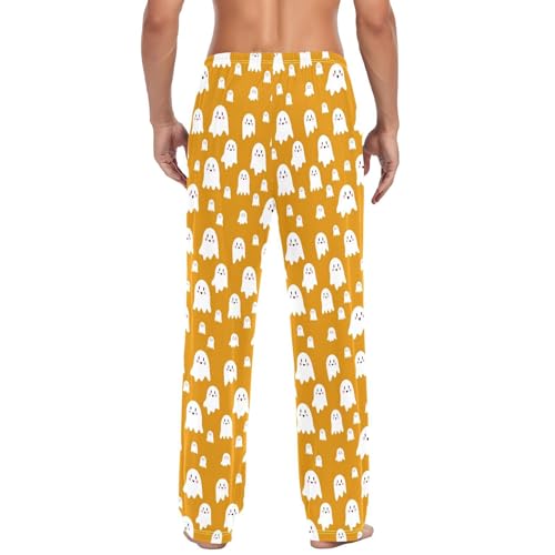Cute Cartoon White Spirits Men's Cotton Pajama Pants with Pockets and Drawstring Comfortable and Stylish,S3