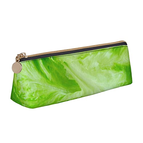 Astuccio per matite con motivo a lattuga per penne a triangolo per portatile Organizer con astuccio cosmetico con cerniera verde pelle