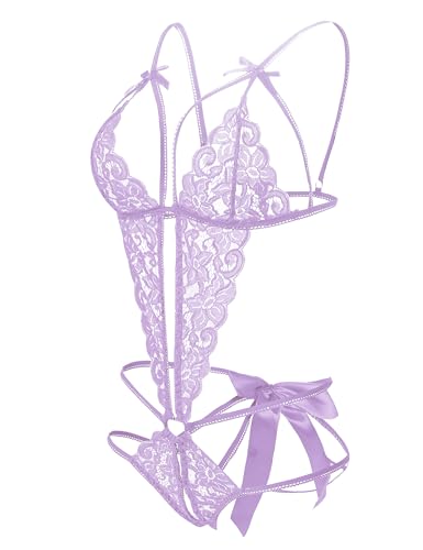 Image of Donnalla Women's Deep V Lace Teddy One Piece Lingerie Cutout Strappy Lingerie