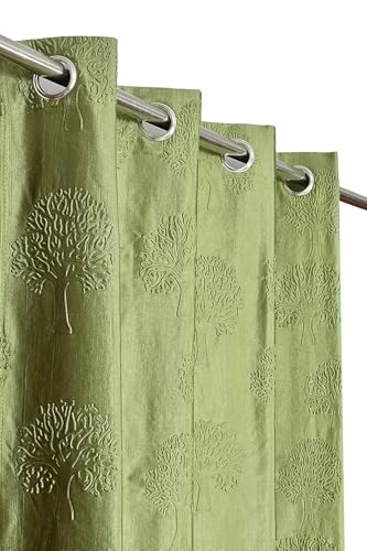 Image of Heavy Quality Punch Tree Curtains 9 Feet Long Set of 1 Pcs | Green Long Door Curtains for Living Room, Bedroom | Lightweight 9 Feet Long Drapes for Home Decoration