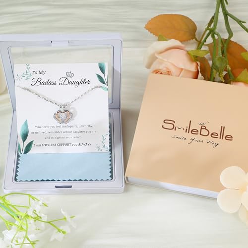 SmileBelle Daughter Gifts from Mom, to My Daughter Necklace from Dad as Mothers Day Gifts, Crown Necklace to Me from Mom for Graduation, Queen Jewelry from Father to Me as Birthday Jewelry2