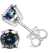 Sllaiss Sterling Silver Rainbow Cubic Zirconia Stud Earrings for Women Men White Gold Plated Roun...