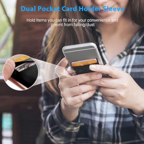 Image of Mizi (2 Pack Adhesive Phone Stretchy Wallet, Card Holder for Back of Phone Stick on Phone Cases for iPhone /Android /Samsung Galaxy - Grey