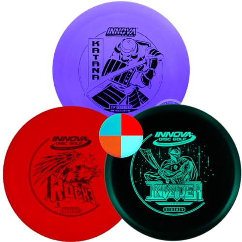 Innova Disc Golf DX 3 Disc Set | Driver, Midrange, Putter | Katana, RocX3, Invader + G3T Blank top Mini, Mystery Color