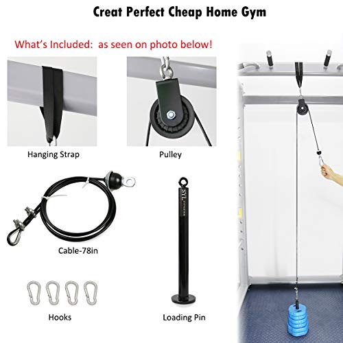 SYL Fitness LAT Cable Pulley System with Loading Pin DIY Home Garage Gym Cable Crossover Tricep Pulldown Attachment(Pulley System for Standard Weight Plates)