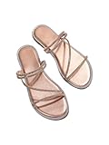 OYOANGLE Women's Rhinestone Flat Sandals Fashion Slides Open Toe Slide Casual Slippers Champagne Solid 8.5