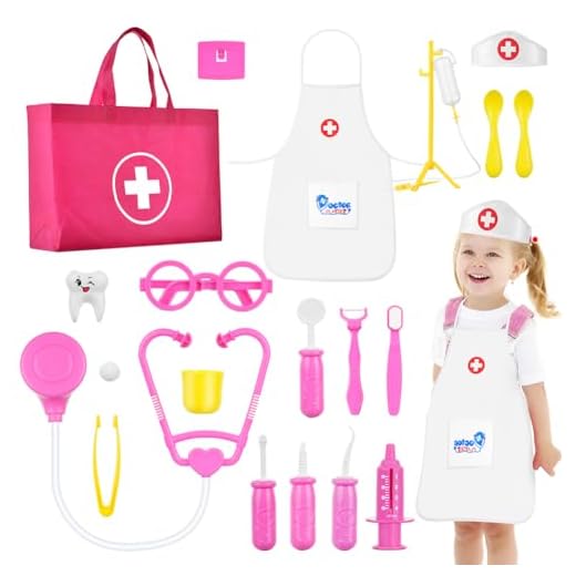 OSDUE Maletin Medicos Juguete, 32 Piezas Kit Doctor con Estetoscopio Real, Jeringa Botiquín Bata y Gorro Dentista Doctora Disfraz Kit Juguete Educativo para Niños de 3+ Años Regalo para Cumpleaños
