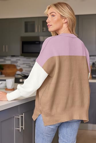 Image of LILLUSORY Women's Oversized Batwing Sweaters 2026 Fall Outfits Trendy Crewneck Knit Side Slit Fashion Pullover Tops