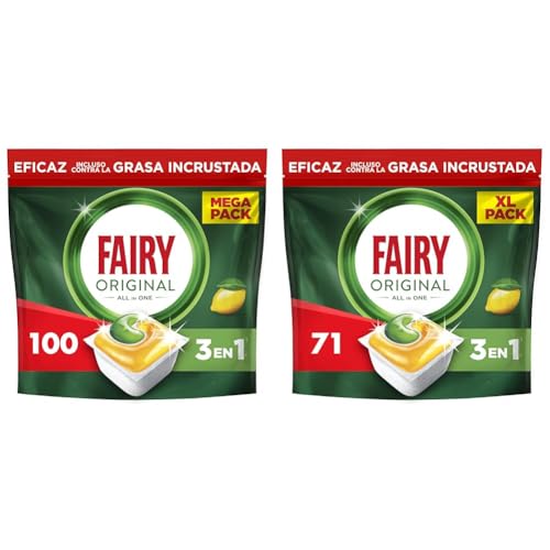 Lote de Fairy Original Todo En Uno Cápsulas De Lavavajillas Limón, 100 Cápsulas + Fairy Original Todo En Uno Cápsulas De Lavavajillas, Limón, 71 Cápsulas, Efectivas Incluso En La Grasa Reseca