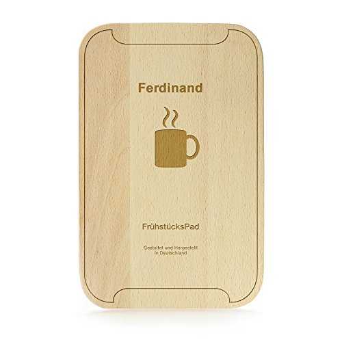 Crazy Kitchen - FrühstücksPad mit Gravur - Personalisiert mit [Namen] - Frühstücksbrettchen im Tablet-Look - Küchenbrett aus Buchenholz - 23 cm x 15 cm x 1 cm