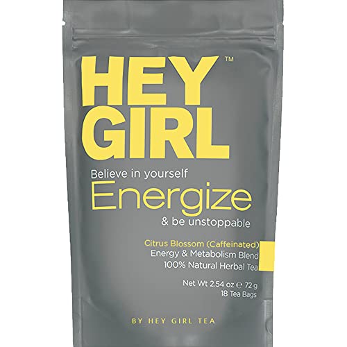 Hey Girl Energize Tea - Herbal Energy Tea Blend with Yerba Mate, Oolong, Ginger, & Green Tea - Morning Boost Coffee Alternative - Caffeinated Tea Bags for Energy and Focus for Women
