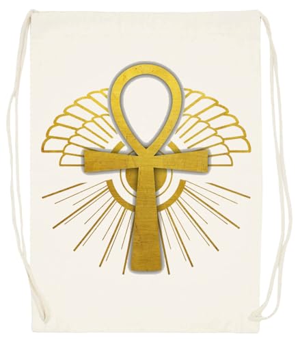 Udaytee Diseño De Lámina De Oro Ankh Bolsa De Entrenamiento De Algodón Beige Saco De Gimnasio Cotton Beige Training Bag Gym Sack