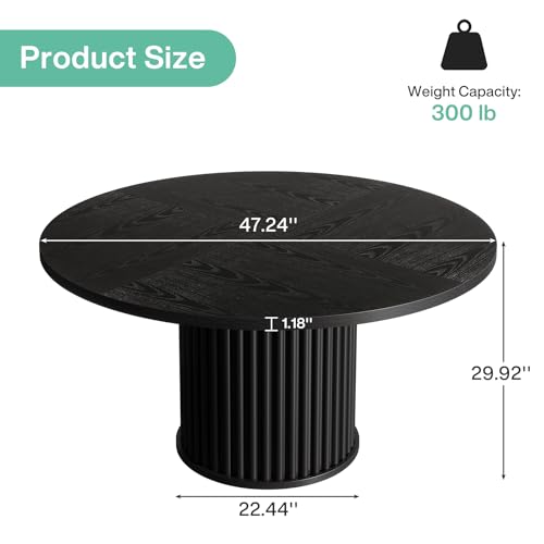 Image of Tribesigns 47.24-Inch Black Round Dining Table for 4-6 People, Modern Fluted MDF + Metal Base Kitchen Table, Sturdy Circle Dining Room Furniture, Black