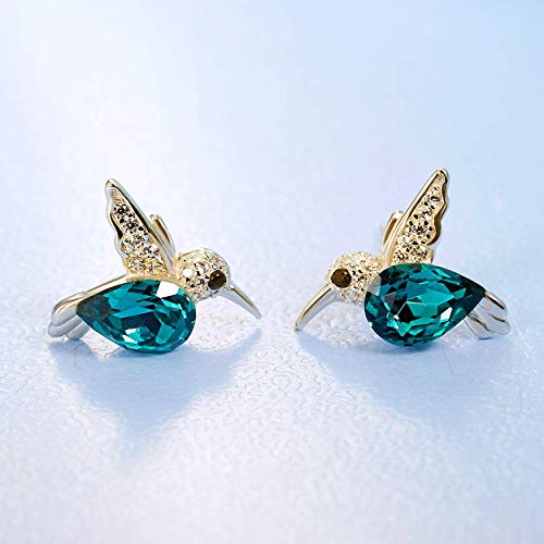 Jewever 925 Sterling Silver Hummingbird Ear Studs Blue Cubic Zirconia Earrings for Women Jewelry Gift Golden4