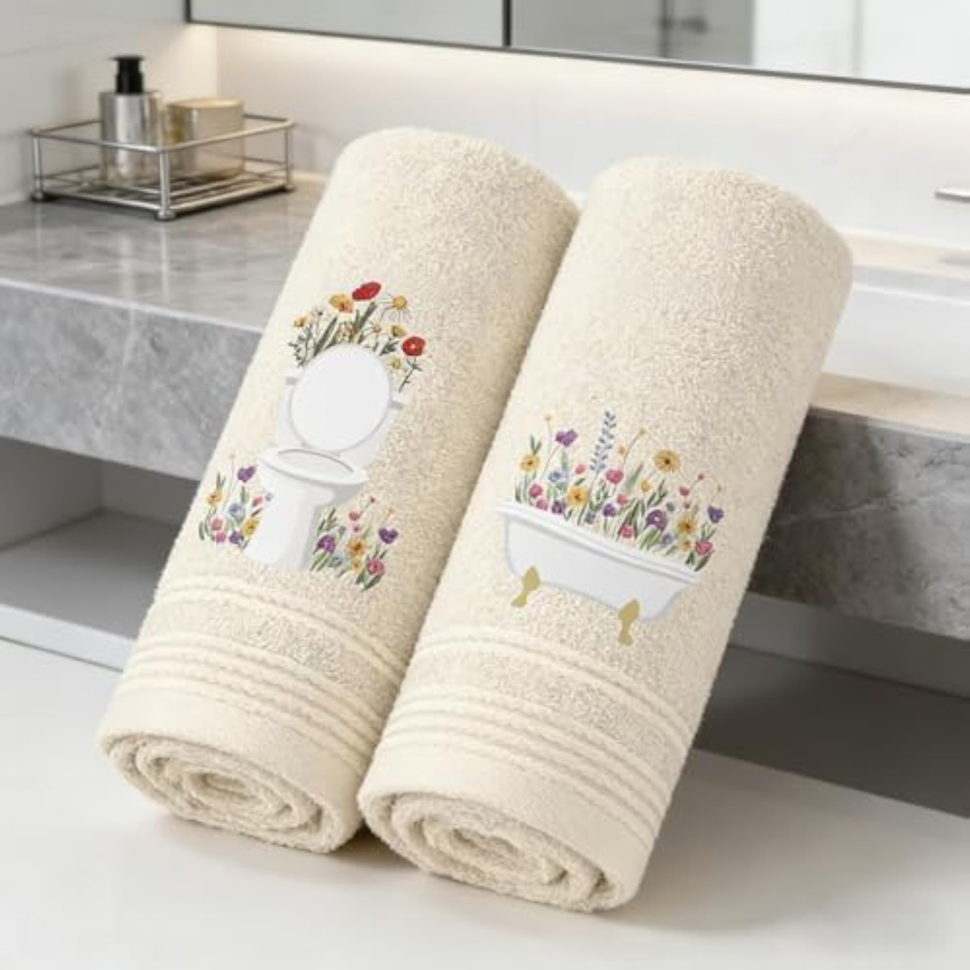 2pcs Blue Hydrangea Hand Towels, Spring Decor