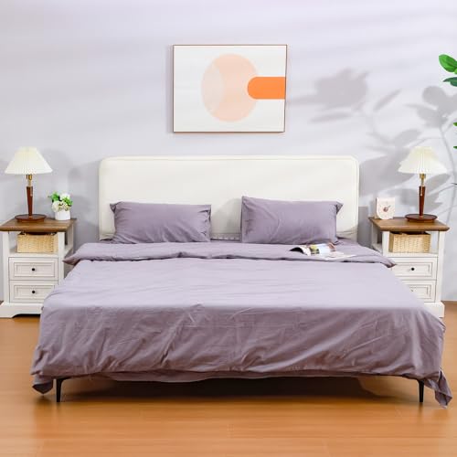 Image of Farmhouse Nightstands Set of 2 with Charging Station,White & Wood Tabletop | End Tables with 2 Drawers, Open Shelf, USB Ports, Metal Knobs, for Rustic Bedroom Bedside, Living Room, Dorm