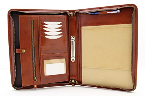 Noda Executive Leather Padfolio 2 Ring Binder Professional Business Portfolio W/Zippered Closure | Resume, Document, Notepad, Tablet, Writing Pad Organizer | Men, Women (Cognac) #TOP29
