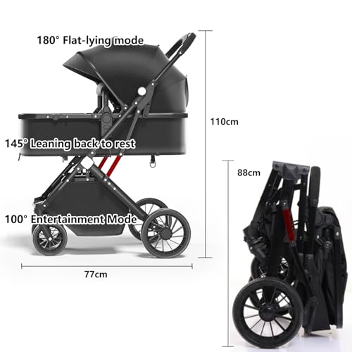 3in1 Aluminium Alloy Pram Baby Stroller, Lightweight Travel Pram for Newborn to Toddler, Adjustable Reclining Seat, Foldable Design, Storage Basket, 5-Point Harness & Sun Canopy, Lightweight Travel Baby Pram - Image 6