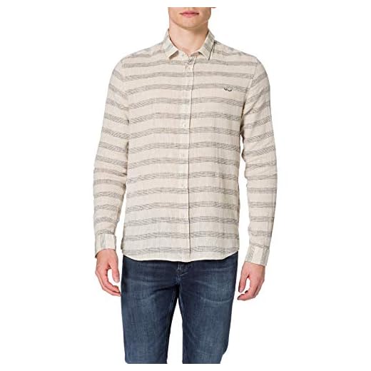 LTB Jeans herr perisa skjorta, Beige svarta ränder 12195, XS