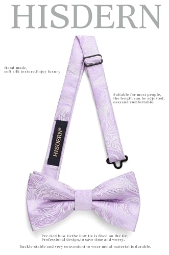Image of HISDERN Bow Ties for Men Pre-Tied Bow Tie Floral Paisley Handkerchief Classic Formal Bowtie and Pocket Square Cufflinks Set