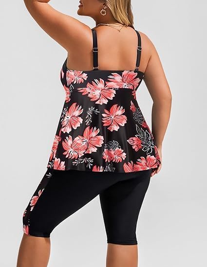 Hanna Nikole Tankini Damen Bauchweg Bademode Zweiteiliger Push Up Takinioberteil Und Hohe Taille Badeshorts Sommer Elegant Zweiteilig Badeanzug mit Badeshorts 2