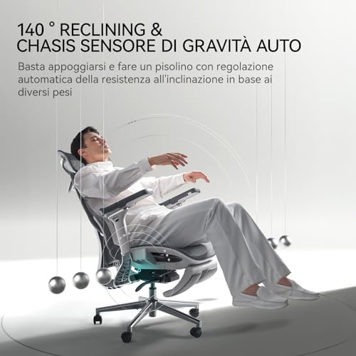 E3 Pro Sedia Ufficio e Scrivania Ergonomica, con Supporto Lombare Dinamico a 3 Zone, Testiera Regolabile 4D, Braccioli Regolabili 6D (E3 Pro, Gray) - Sedia gaming - Immagine 5