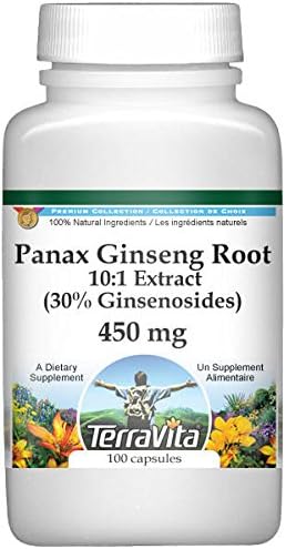 TerraVita Extracto extra fuerte de raíz de ginseng Panax 101 (30% de ginsenósidos) - 450 mg (100 cápsulas, ZIN 514413)