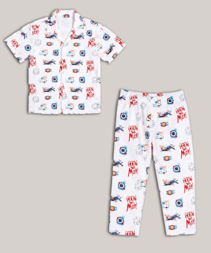 Image of 3BROS Unisex Pure Cotton Short Sleeve Kids Night Dress for Boys & Girls Nightwear /Sleepsuit /Sleepwear /Loungewear Night Suit for Boys and Girls Top and Pyjama Combo Set