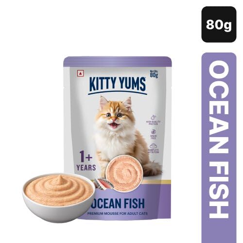 Image of Kitty YUMS Wet Cat Food Mousse Variety Pack | Salmon, Ocean Fish, Tuna & Chicken | 80g x 3 Each | Pack of 12 | Mousse for Adult Cats