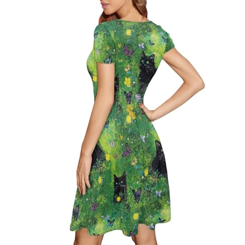 Image of AFPANQZ Womens Casual Summer Lightweight Vintage Dress Short Sleeve Midi Dress Knee-Long Luxury Formal Dress