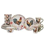 Certified International Floral Rooster 16 Piece Dinnerware Set, Service for 4, Multicolor