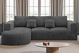 Hawthyhome Sofa mit Schlaffunktion rahmenloses Ecksofa L-Form Couch Installation-Free Cordstoff Ecksofa mit Links-Chaiselongue für Wohnzimmer 3 sitzer 264x177x59cm Grau