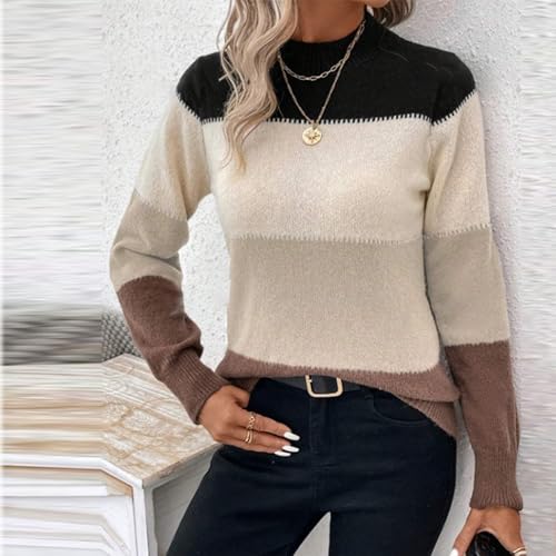 Cable Knit Striped Sweater for Women Crew Neck Oversized Long Sleeve Pullover Fall Winter Sweater for Women Trendy2