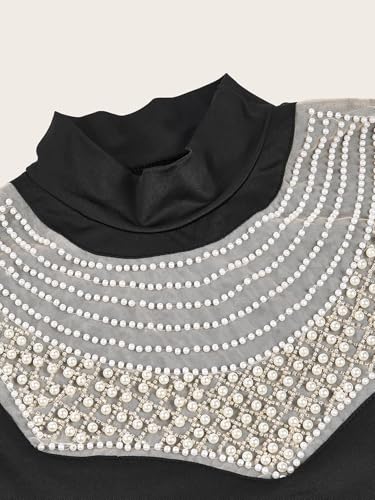 Image of Eyibenlilan Ladies' High Gloss Faux Pearl Elastic Knit Fabric Round Neck Fake Collar One Size Dickey Collar for Women