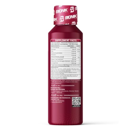 Image of Bionik Premium Liquid L-Carnitine 4000mg with Garcinia Cambogia | Sugar Free Fat Burner | Supports Energy, Performance & Weight Management | 450ml