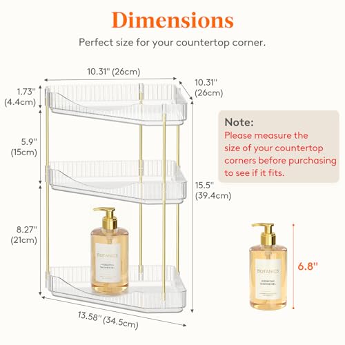 Lifewit 3-Tier Corner Bathroom Counter Organizer, Plastic Makeup Skincare Organizers Storage Countertop, Large Sink Cosmetic Perfume Shelf for Bedroom, Dresser, Kitchen, Vanity, Clear, 39 cm/15inch(H) by Lifewit - Image 3