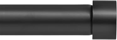 Ivilon Curtain Rod for Windows 48 to 86 Inch – 1 Inch Telescoping Drapery Rod, 2 Long Sections, End Cap Finials, Black
