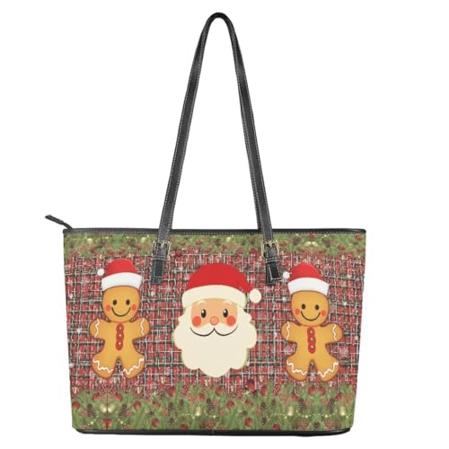Image of Coldinair Christmas Leather Tote Bag for Women with Zipper Large Shoulder Tote Bag Shopping Casual Travel Bag Handbag Purse