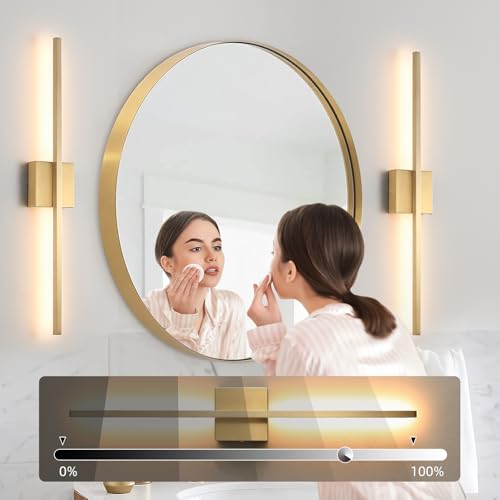 Image of Wall Sconces Set of Two,LED Hardwired Dimmable Wall Sconce,Gold Wall Sconce for Bathroom, Living Room, Bedroom, Hardwired 3000K 28 Inch (2 Pack)