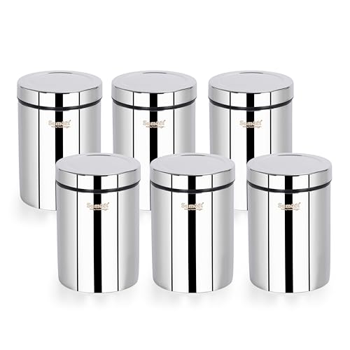 Image of Sumeet ISI Certified Stainless Steel Air Tight Storage Container /Jar /Canister /Dabba with Threading Screw Cap for Kitchen - Pack of 6Pc, 8.3cm, 550ml, Silver