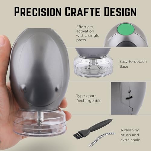 Image of Mamba Whip Electric Spice Grinder, One-Hand USB Rechargeable Culinary Herb & Seasoning Mill for the Kitchen, New Tech. Chain Grinding System, Metal Gray