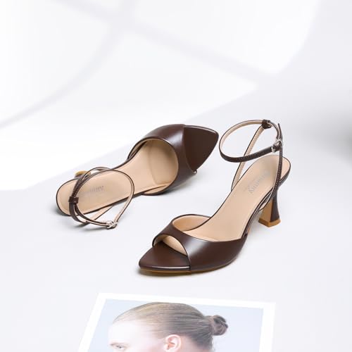 Image of Susanny High Heels for Women Pointed Open Toe Strappy Chunky Block Heels Ankle Strap Stiletto Kitten Heeled Sandals Wedding Bridal Party Prom Sexy Dress Shoes