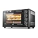 DERUKK-TY Piec na blat z konwekcją i rożnem, piekarnik elektryczny 33 l z kratką i pokrywą ze stali nierdzewnej, stojak na piekarnik, 12 pizzy, 6-kromki (kolor: Czarny) Przydatny (czarny)