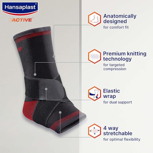 Hansaplast Active Ankle Binder Support for Men & Women | 1 Unit | One Size Fits Most | Ankle Brace for Long Lasting Pain Relief , Stability & Targeted Compression | Skin Friendly Ankle Support with Comfortable Fit | Instability, Sprain, Strain, Preventive Care, Overuse Care