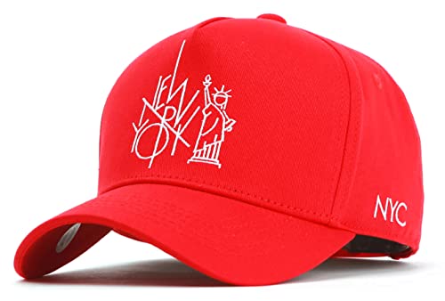 Flipper NY NYC New York City Statue of Liberty Logo Structured Cotton Ballcap Baseball Cap Adjustable Snapback Hat (Small ~ Medium Red)