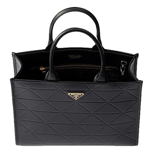 Prada Womens Symbole Soft Calfskin Leather Nero Black Triangle Quilted Tote Bag 1BA3794