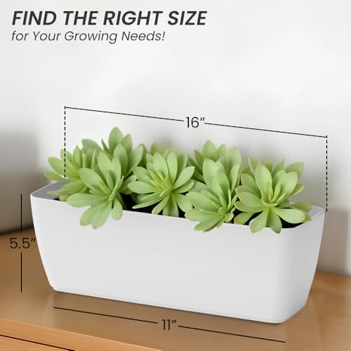 Image of YUCCABE ITALIA SHERA CABI Tray 16 INCH Plastic Flower Tray Pot Unbreakable Rectangular Planter Suitable for Home Garden Seedling Indoor and Outdoor (White, Pack of 6)