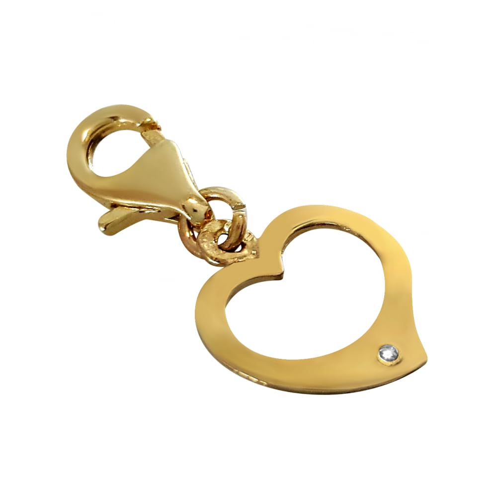 AngelGold - Złoty Charms Serduszko z Cyrkonią, Próba 585 - Zawieszka do Bransoletki