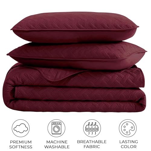Image of Story@Home Quilted Bed Cover King Size Bed | 400 TC Bedspread | Quilted Bedsheet | Bedcover for Double Bed Cotton with 2 Pillow Cases | 250x225 CM 100% Cotton Bedsheet - Deep Maroon